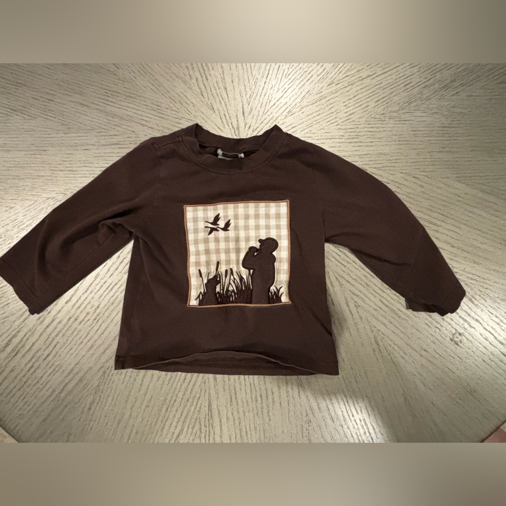 Southern Sass Smocked Duck Hunt Brown Kids Shirt.